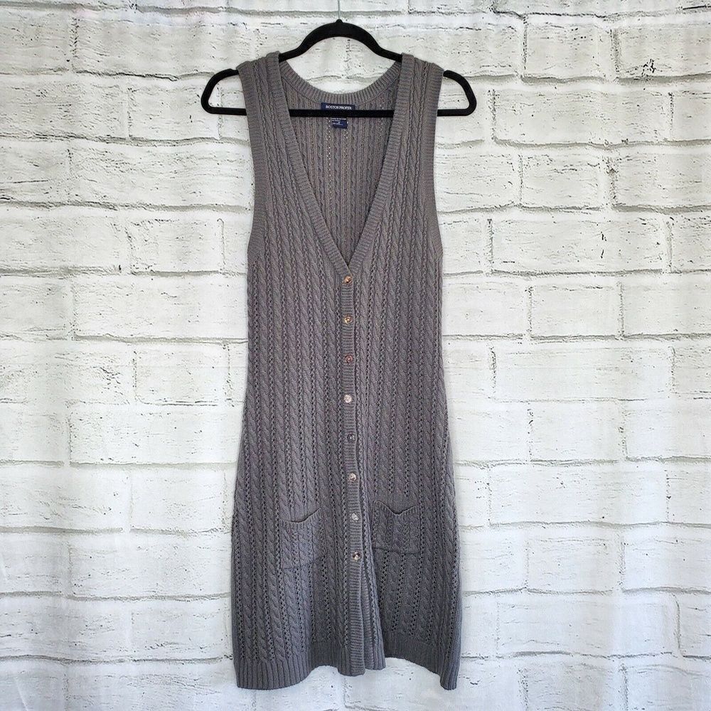 Boston Proper Sleeveless Long Cardigan Sweater Medium Womens Gray Knit